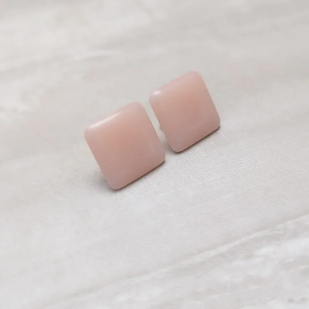 Vintage Avon Clip On Earrings Pink Rounded Square Earrings Stylish Glam